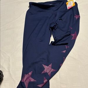 Cabana by Crown & Ivy Women Sz 1X Navy Leggings NWT w Purple Stars on Left leg.